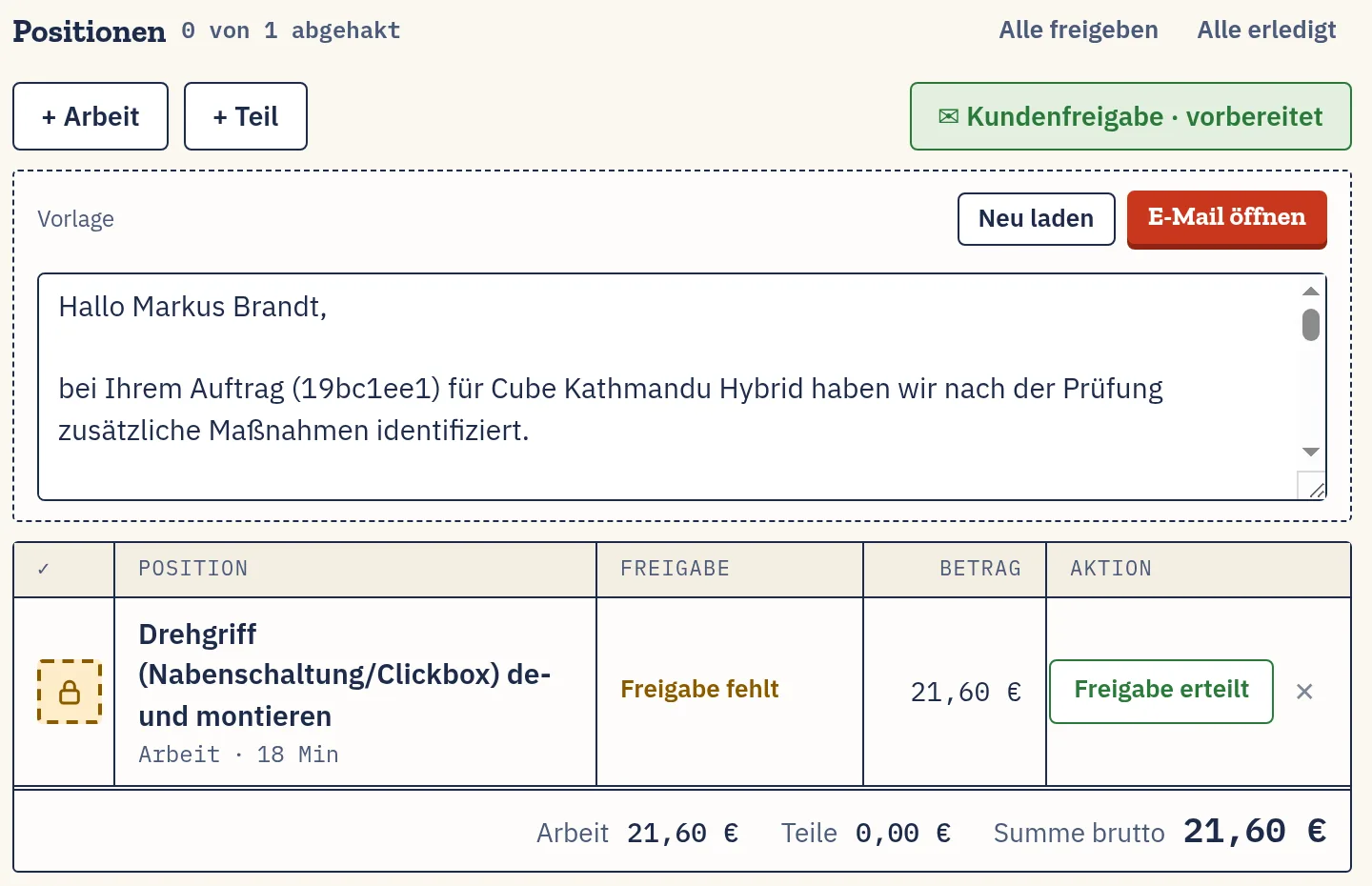 Werkstattbund App: Kundenfreigabe