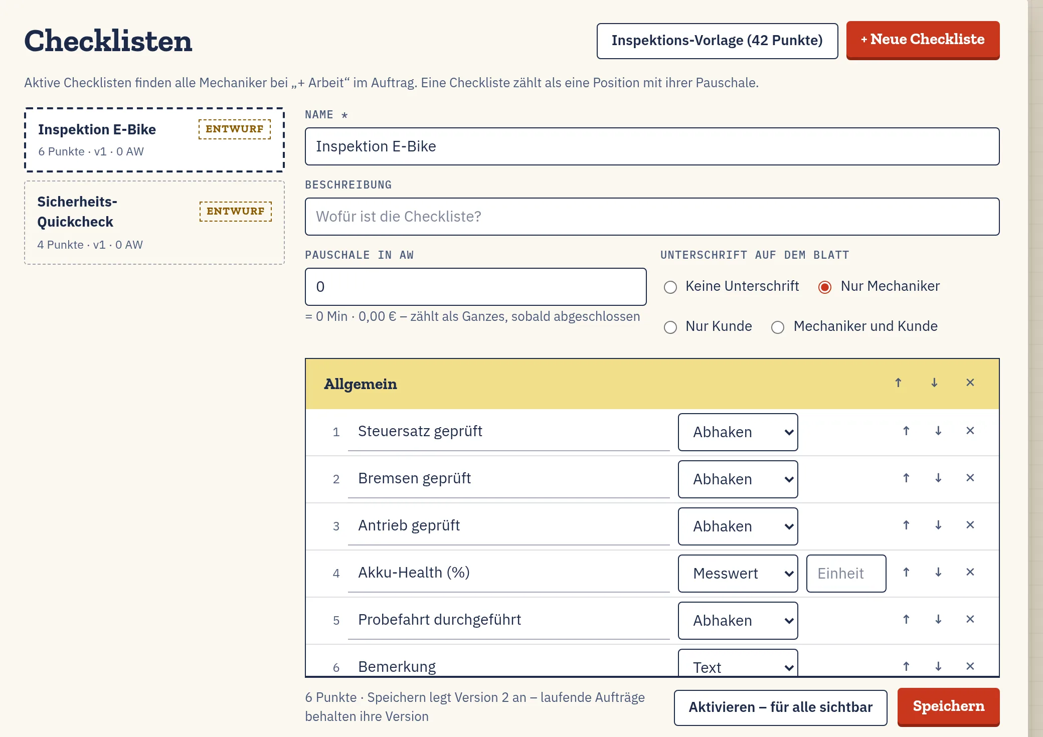 Werkstattbund App: Checklisten selbst bauen