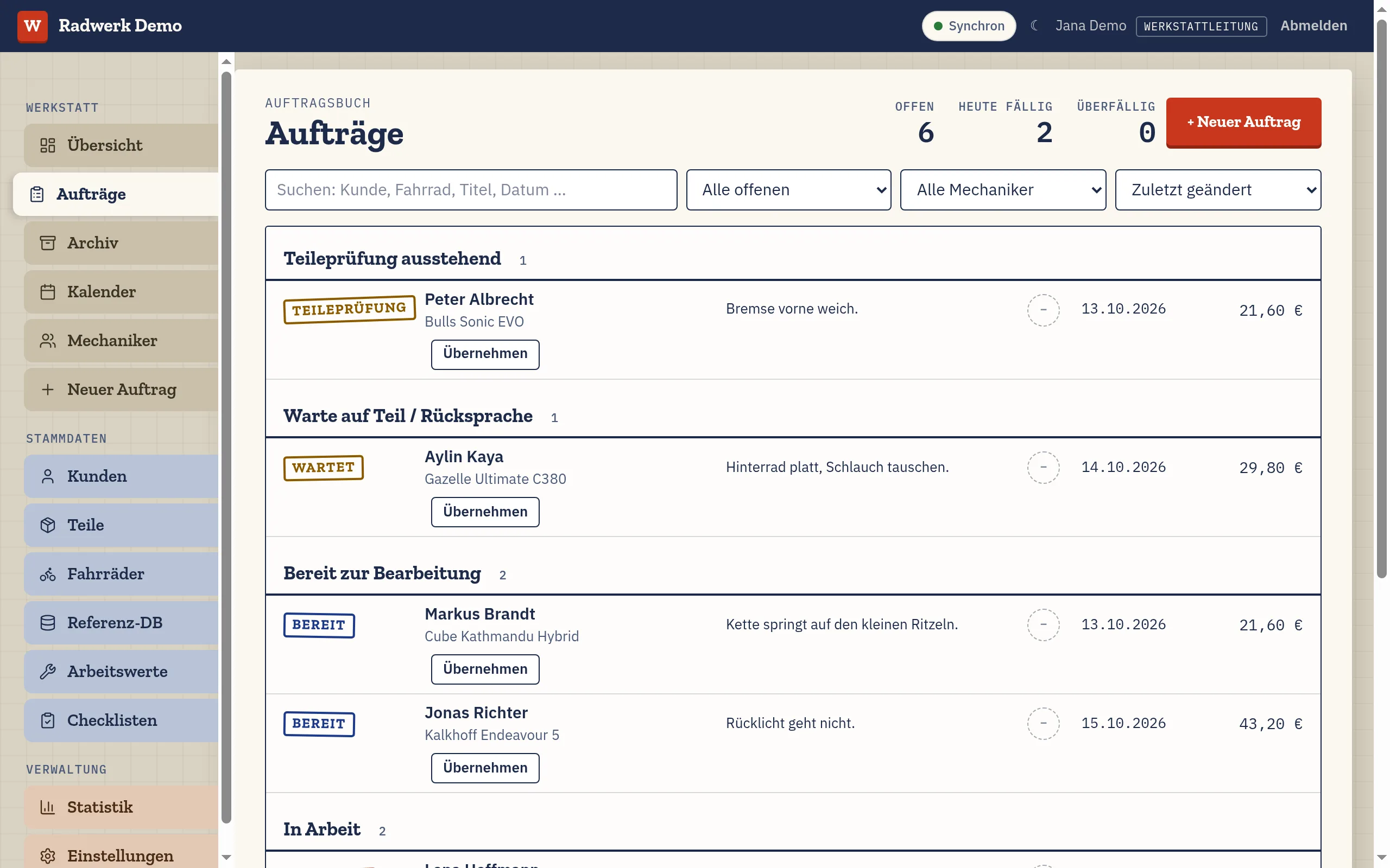 Werkstattbund App: Das Auftragsbuch