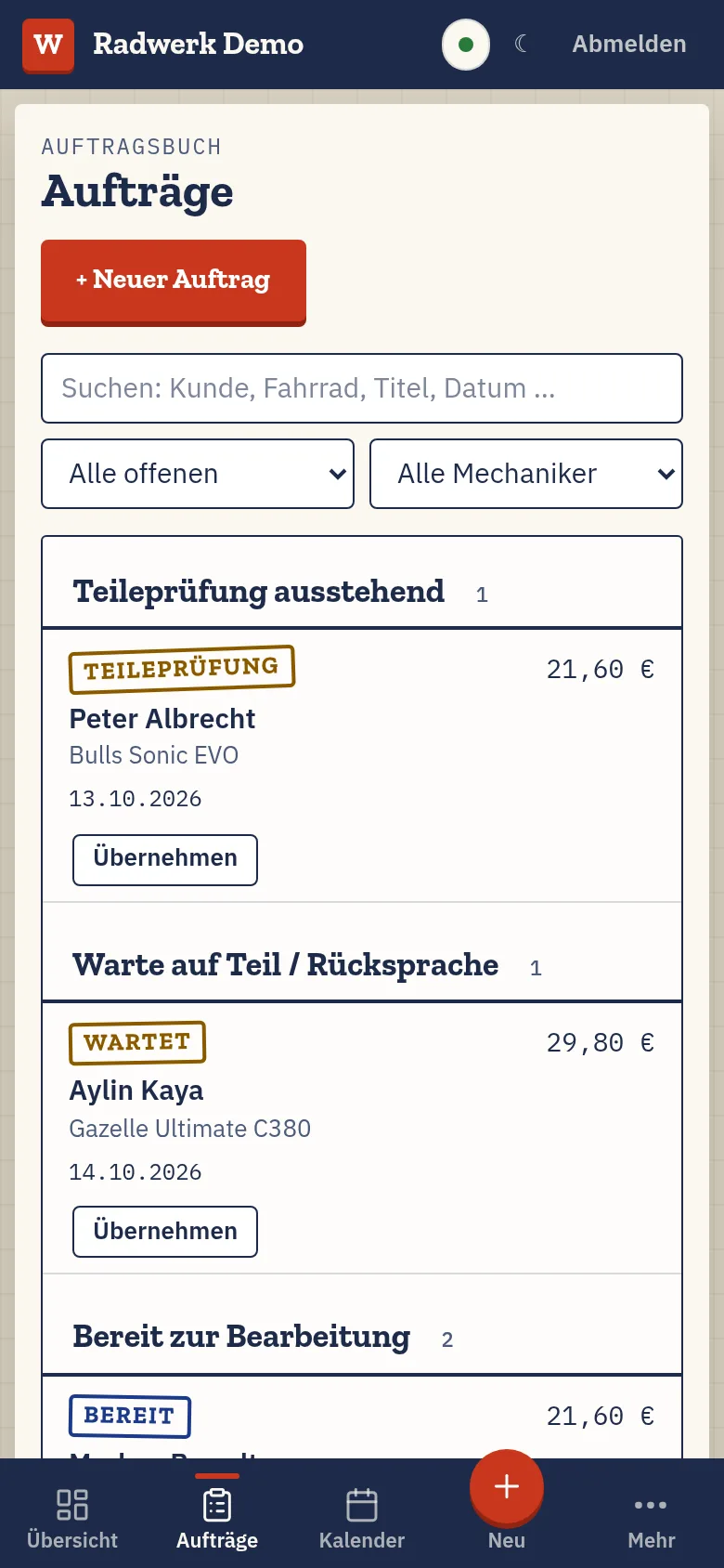 Werkstattbund App am Handy: Aufträge am Handy
