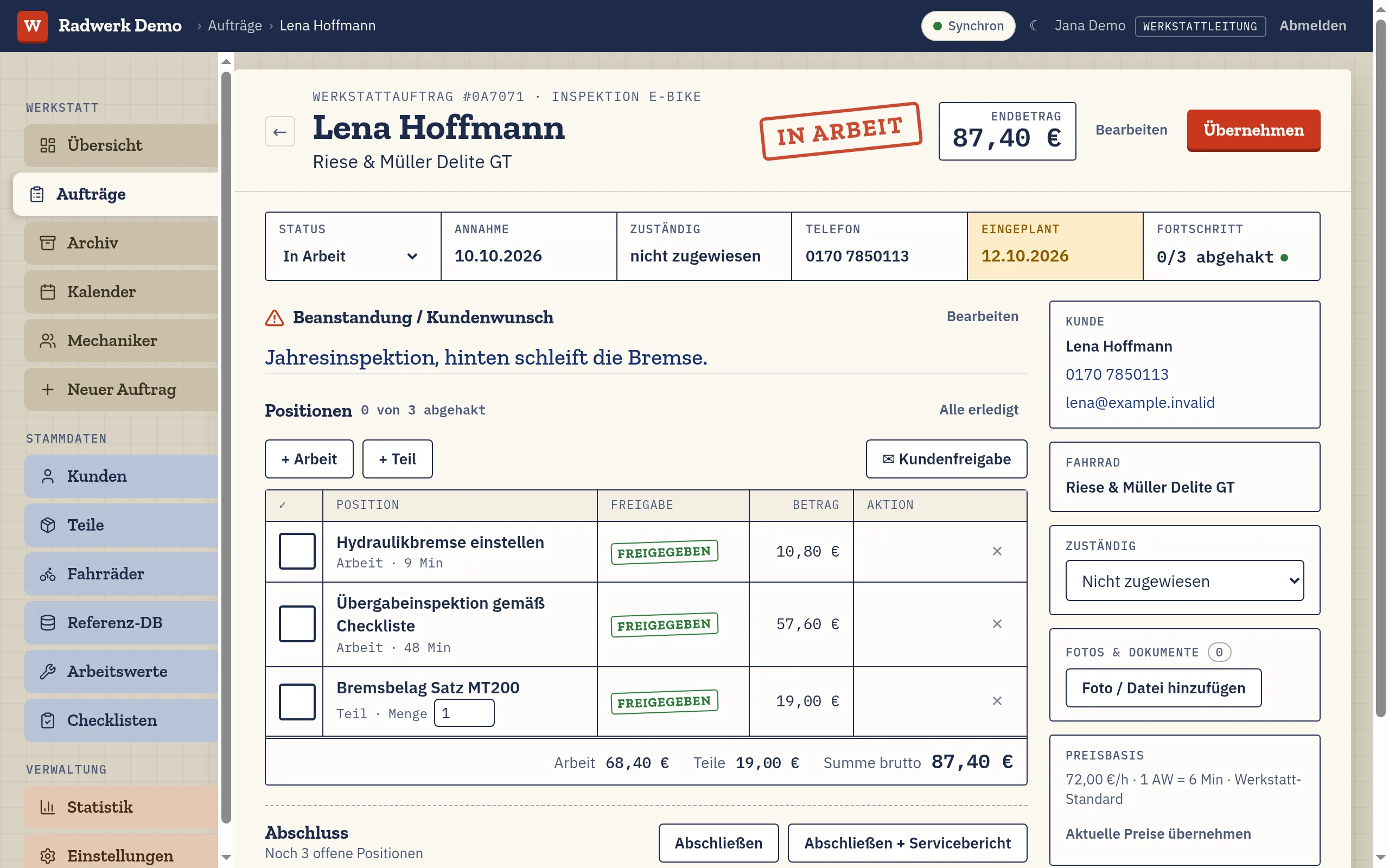 Werkstattbund App: Die Auftragskarte
